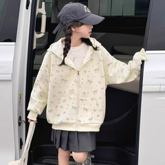 女童秋装碎花洋气连帽卫衣开衫2025新款中大童韩版洋气长袖外套潮