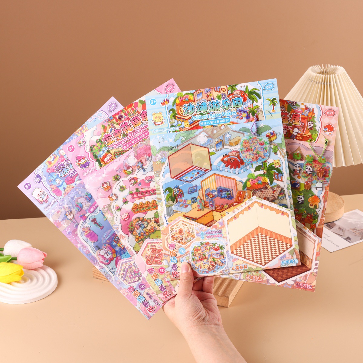 Pegatinas de escena en miniatura gran tamaño 3D estereoscópico para niños decoraciones hechas a mano de dibujos animados lindos regalos pegatinas paisajísticas