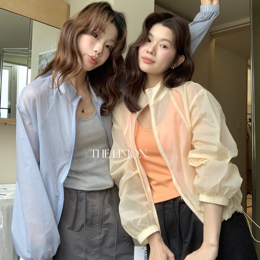 Áo chống nắng nữ dáng dài cổ đứng rút dây phong cách trẻ trung — Xám cacbon, Xám tím, xanh lam, màu cam