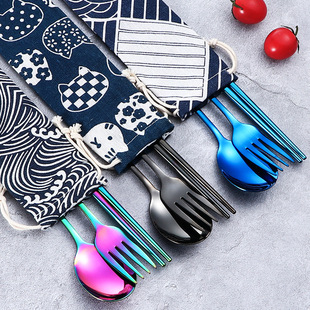 Korean-style portable tableware titanium-plated portable tableware 3-Piece Color 304 stainless steel spoon chopsticks set