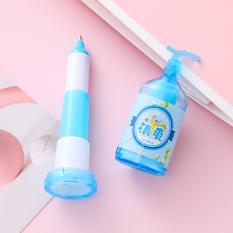 Tarro de bebida de dibujos animados bolígrafo telescópico papelería linda estudiante premio regalo al por mayor creativo desinfectante de manos bolígrafo
