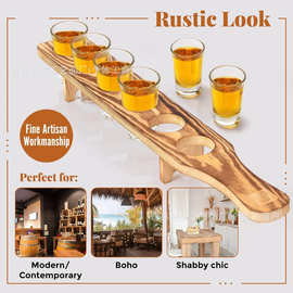 木制烈酒托盘鸡尾酒调酒盘龙舌兰酒杯支架酒杯架分配器实木展示架