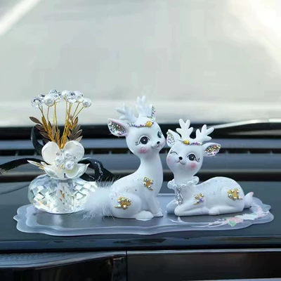 Car ornaments – for Women - white-diamond-deer-black-antler-pad-crystal-lucky-flower-glue-10