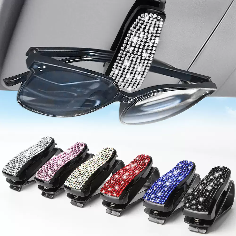 汽车遮阳板镶钻眼镜夹多功能票据夹 车载创意烫钻眼镜夹 车用品女