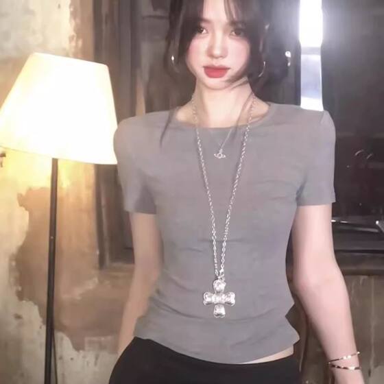 Pure Wind-Desire Back Hollow-Out Lace Short-Sleeved T-Shirt Women's Summer New Korean Style Hot Girl Slim-Fit Waisted Short Top