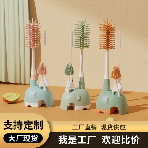Silicone bottle brush baby pacifier brush straw brush 360 degree rotating cup cleaning tool cleaning with base