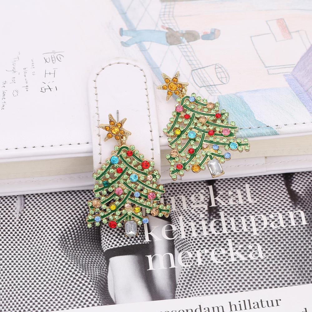 Christmas Festival Christmas Tree Pattern Fashion Christmas Tree Alloy Rhinestones Women's Drop Earrings 1 Pair