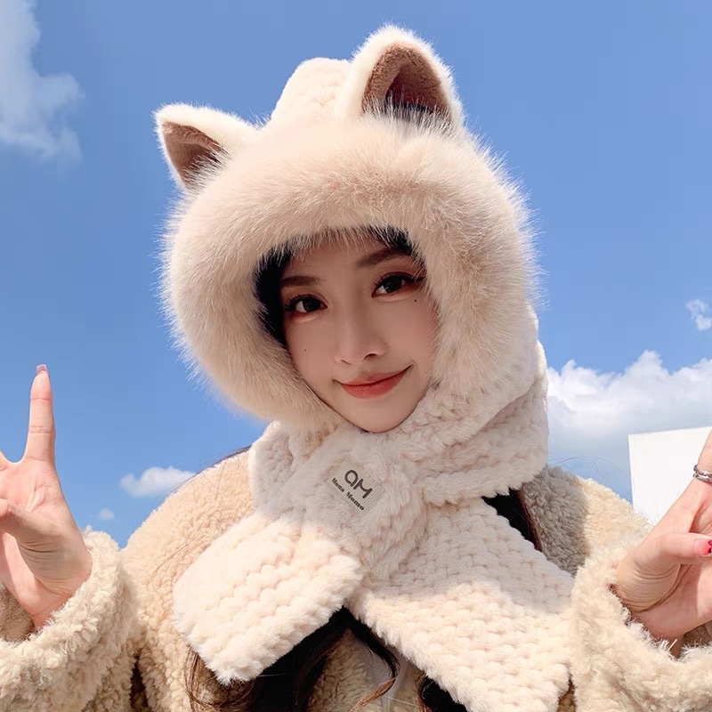 ぬいぐるみクマの帽子女性のための秋と冬 2025 新しいかわいい顔が見える小さな防風暖かい耳保護多用途プルオーバー帽子