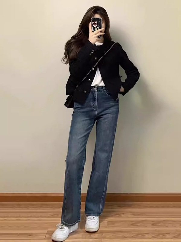 黑色小香风短款外套女秋冬外穿新款韩系设计感粗花呢开衫外套|undefined