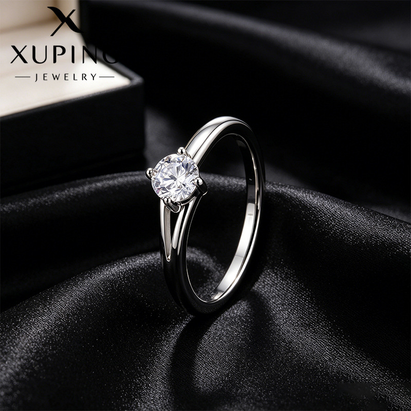 Xuping simple anillo de bodas de joyas artificiales anillo de cobre chapado blanco japonés y coreano anillo al por mayor mujeres