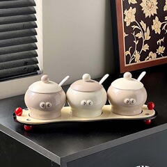 新しいモンドリアン調味缶セット釉薬工芸家庭用調味料缶創意塩缶キッチン装飾品