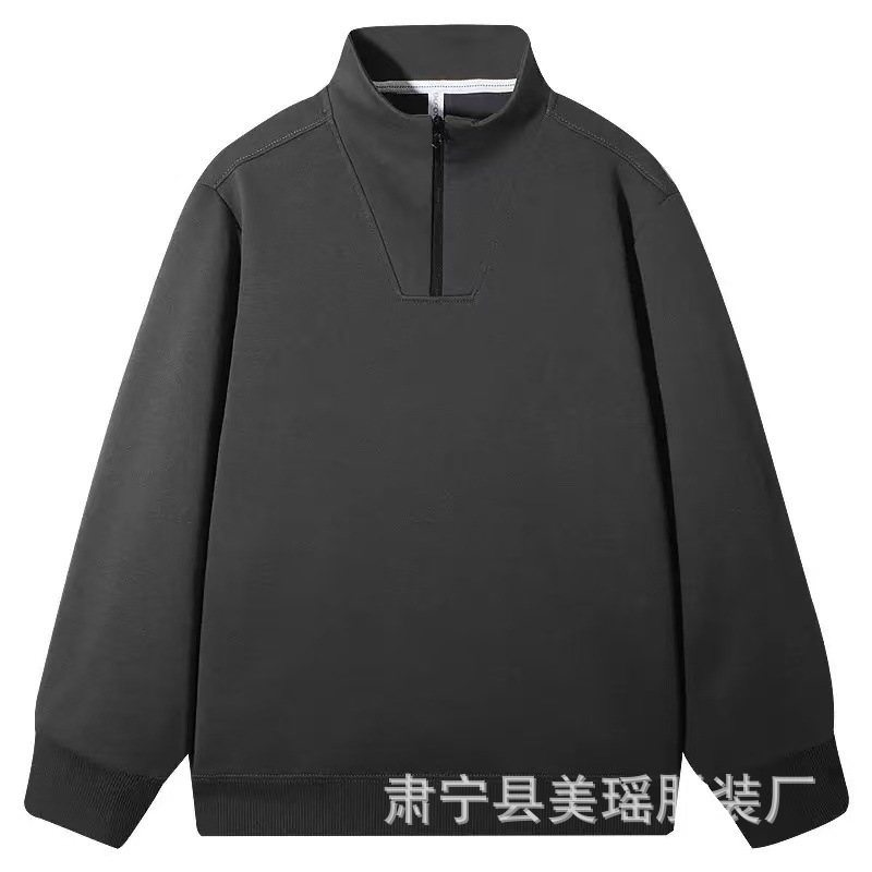 半拉链立领卫衣男春秋冬季美式复古加绒半拉链男士纯色休闲外套男|undefined
