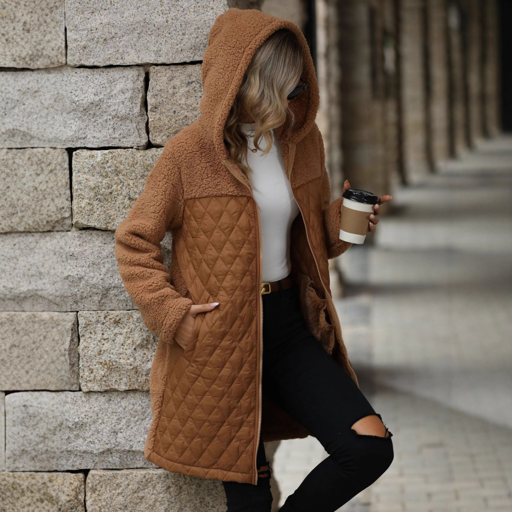 Flauschiger Wintermantel Für Damen Mit Kapuze Und Plüschfutter_voghion.com