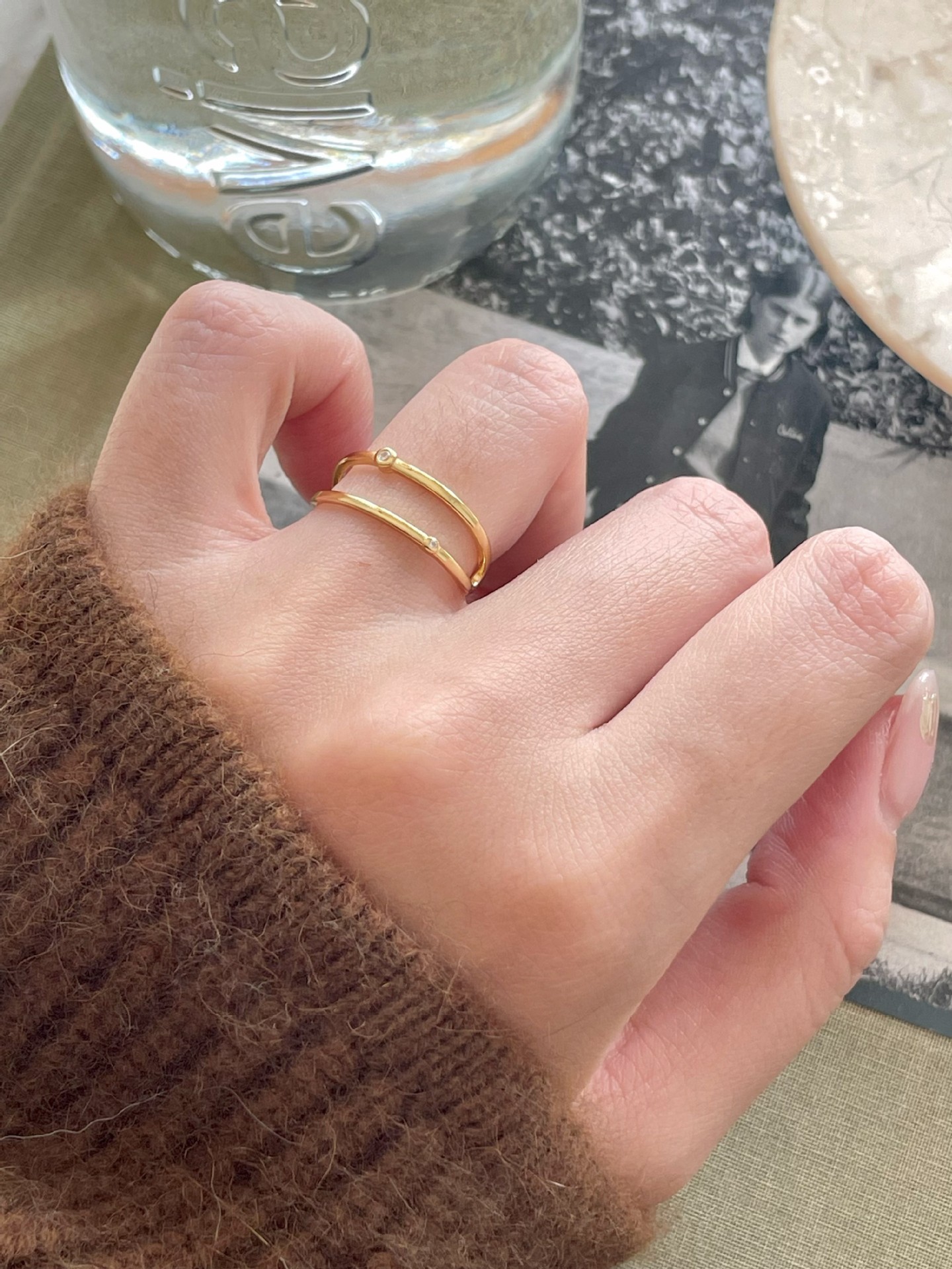 18K Gold Plated 925 Sterling Silver Zircon Geometric Open Rings 925 Sterling Silver Rings display picture 5