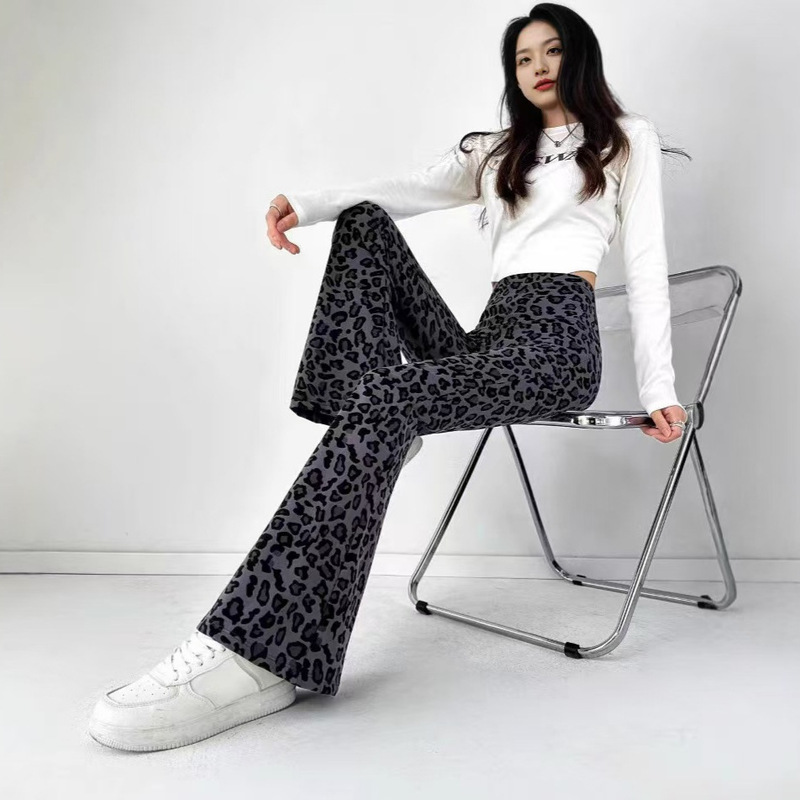 2025 Leopard Print Flared Pants, Shark Pants, High-Waisted Slimming Fashionable Women's Flared Pants