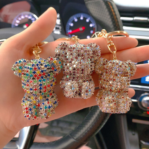 Keychain pendant Internet celebrity sitting bear keychain diamond car hanging remote control chain ring lanyard female pendant