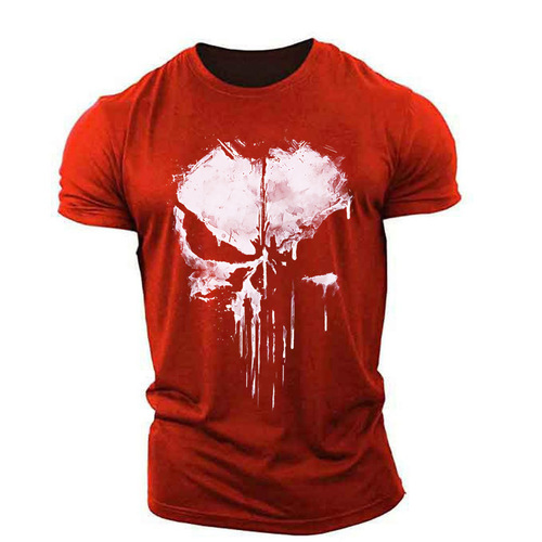 Men's round neck crew neck t-shirt short sleeve t-shirt skeleton head print men's clothing 3D fashionable casual sportswear