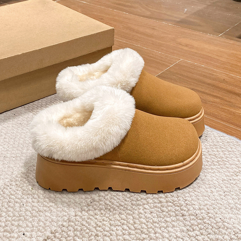 Thick-Soled Height-Increasing Snow Boots, Toe-Toe Slippers for Women, 2025 New Winter Birkenstock Plus Plush Cotton Slippers Wholesale