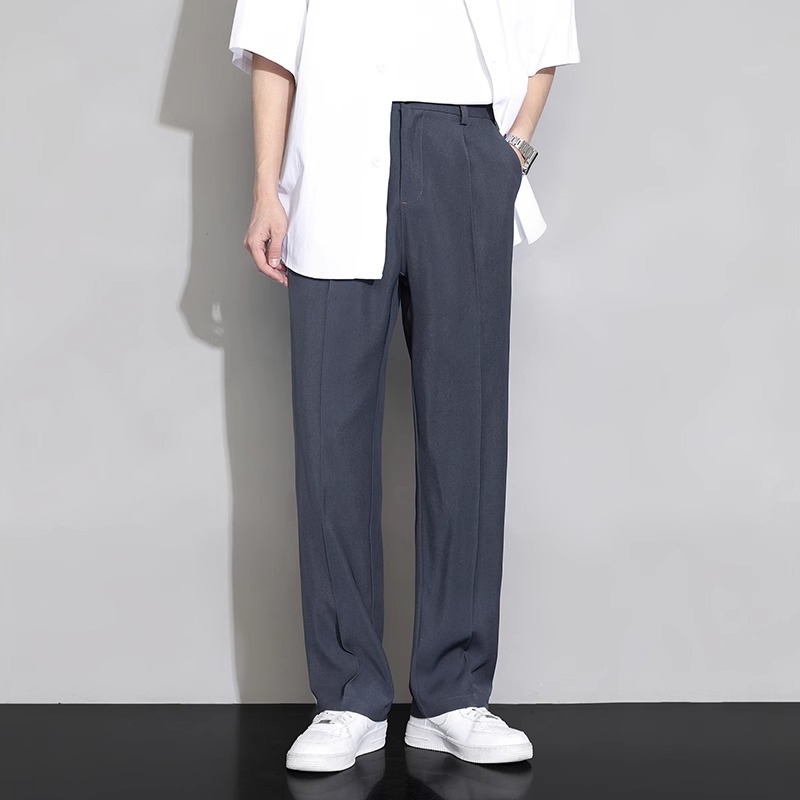 ウッドペッカーアイスシルクパンツメンズ夏薄い新しいストレートルーズカジュアルパンツドレープスーツパンツ|undefined