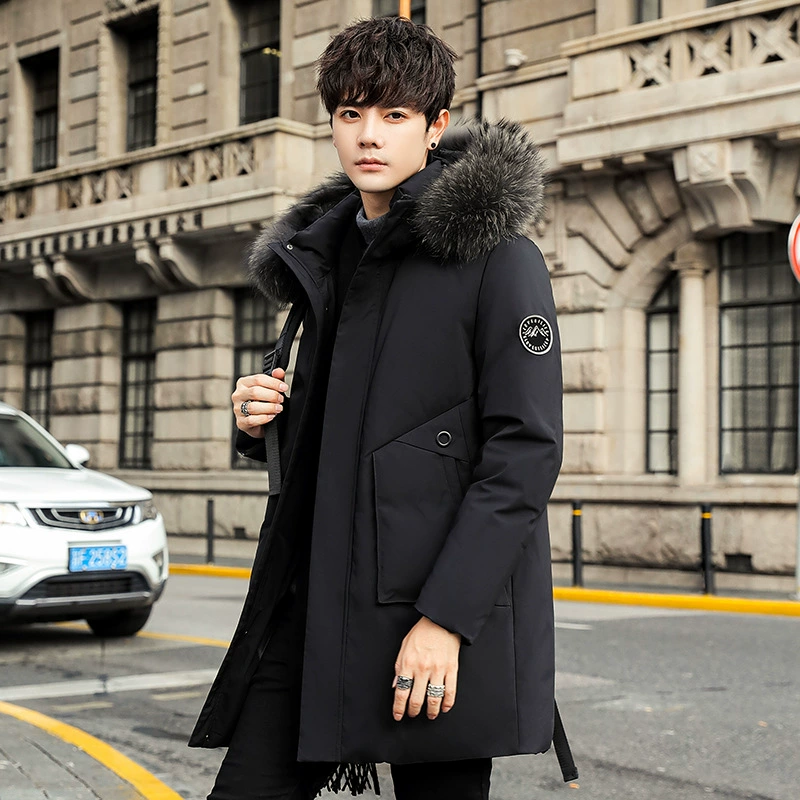 Тенденция утолщает чрезвычайно холодный теплый пуховик для мужчин средняя длинная зимняя 2024 новая белая утка бизнес-куртка 90