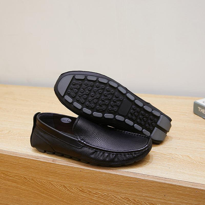 New single-layer leather bean shoes comfortable breathable flat men's leather shoes_voghion.com