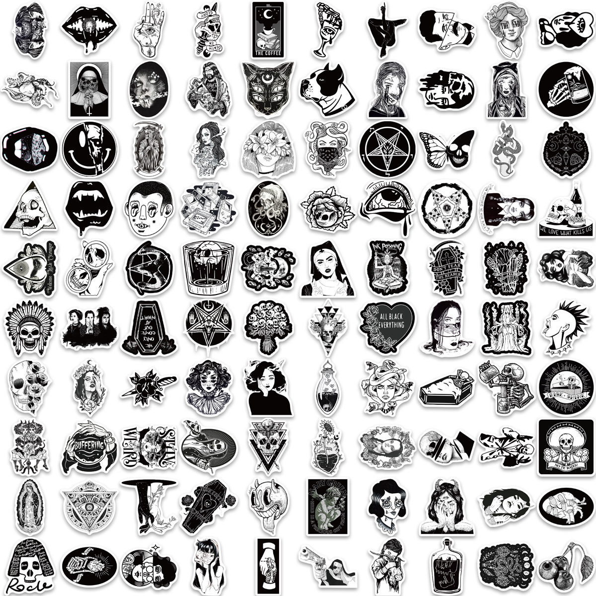 200 Pieces Dark Goth Style Graffiti Stickers Luggage Guitar No Glue Left Waterproof Stickers Hot Wholesale Diy display picture 3