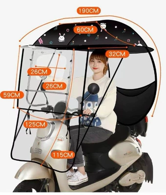 Elektromobil üçün ön şüşə çətiri (günlük) — canopy windproof electric motorcycle - new-u-shaped-bracket-hanging-window-side-curtain-black-rabbit-the-car-has-a-rearview-mirror-reflector-choose-this