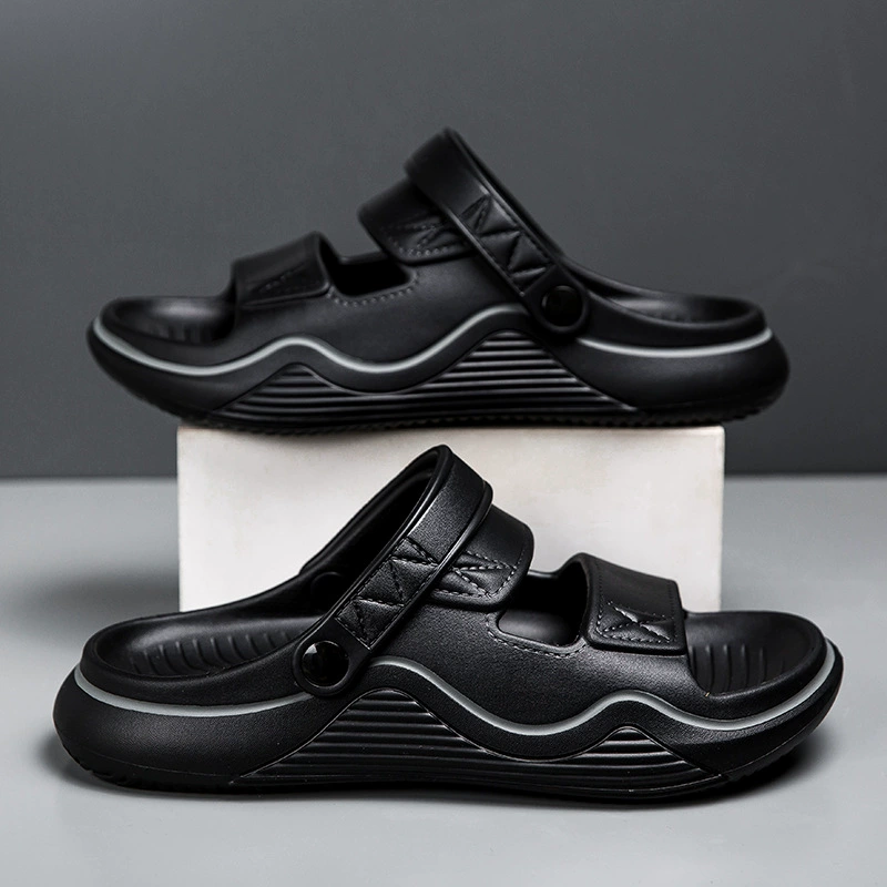 Сандалии мужские, лето 2024, новая верхняя одежда для вождения, нескользящие тапочки двойного назначения на толстой подошве, мужские пляжные сандалии большого размера 46, размеры
