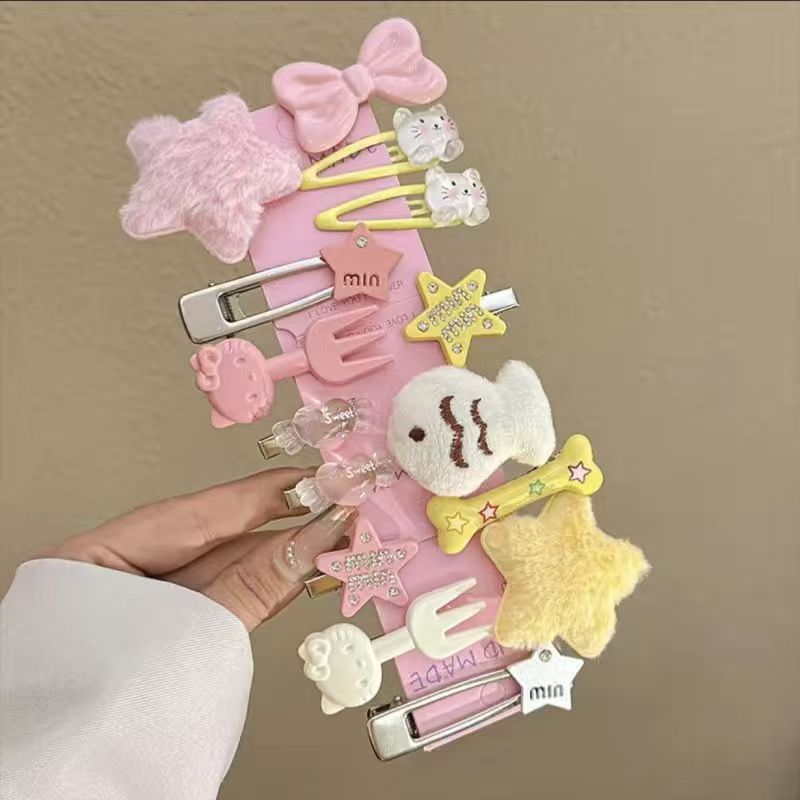 15 d style pink bow style sweet and cool girl hair clips (packed in bags)