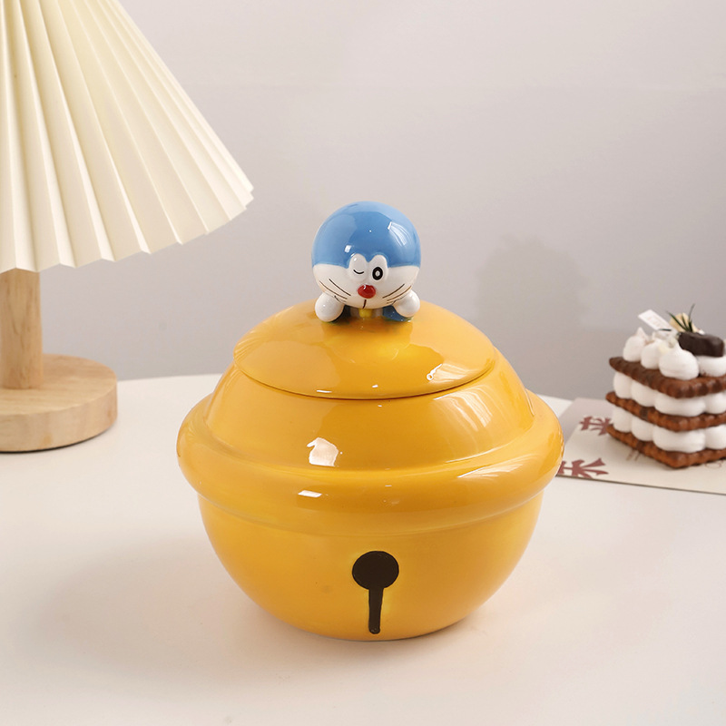 Doraemon Ceramic Storage Jar with Lid Cute Cartoon Candy Biscuit Snack Grain Household Storage Jar
