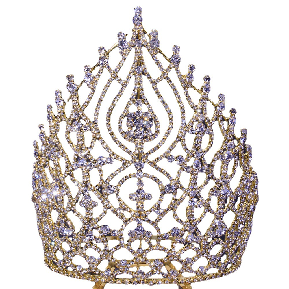 Europeo y americano caliente rhinestone corona de gran tamaño belleza concurso exagerado corona nupcial accesorios de lujo corona
