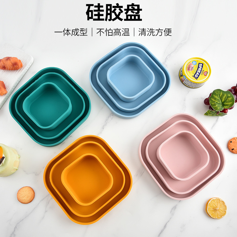 Food Grade Silicone Dinner Plate Set Anti-Fall Plastic Dish Microwaveable Dinner Plate Snack Snack Dish