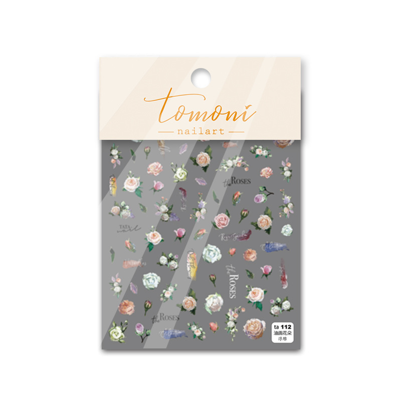 Tomoni Etiqueta de alivio de uñas yeso tridimensional Tulipán hueco retro acuarela Rosa 5D calcomanías de uñas Nuevo