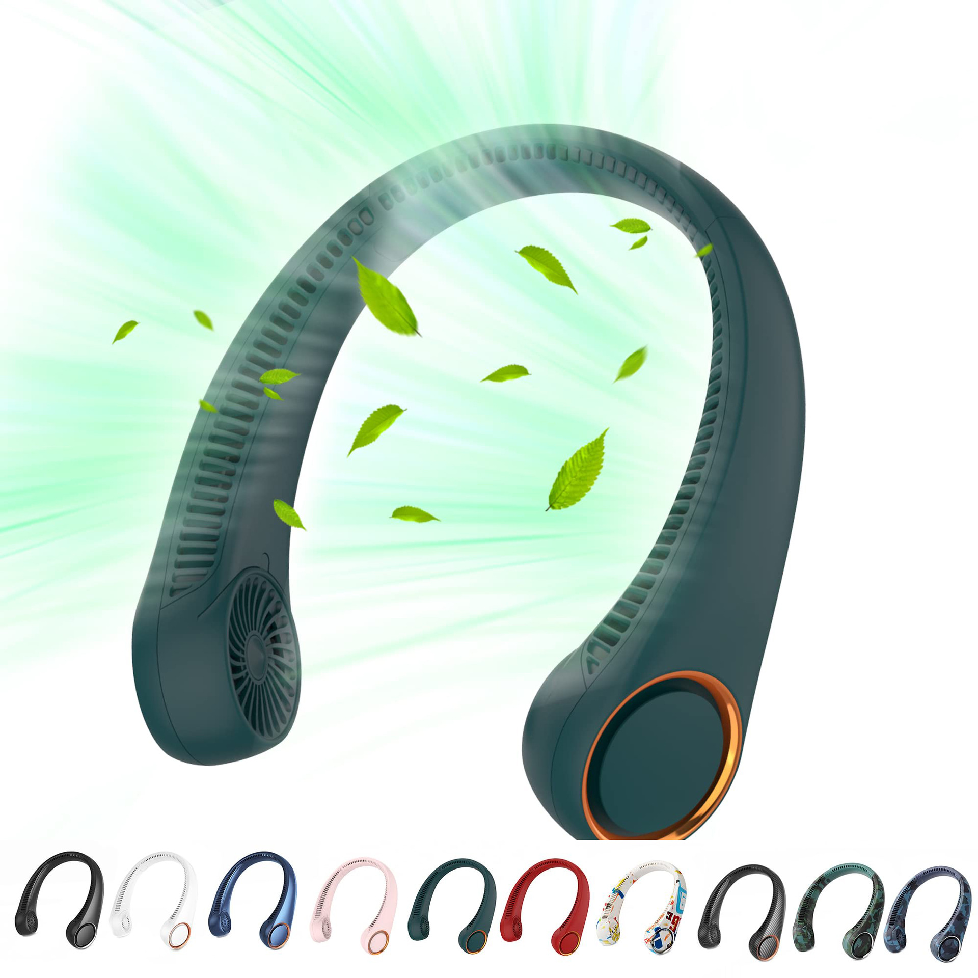 Ventilador de cuello portátil recargable sin aspas, modelo universal para aficionados al deporte, ideal para regalo.