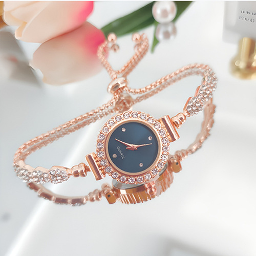 Cross-border new temperament fashionable round diamond women's watch freely adjustable bracelet watch women's quartz watch manufacturer