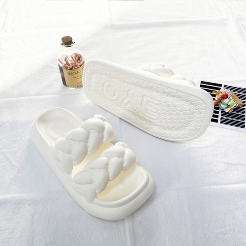 White Thick Sole Summer Slippers for Women, Outdoor Wear, Instagram Trendy, Home Use, Indoor Non-Slip EVA, Lightweight, One-Sided Squishy Feeling