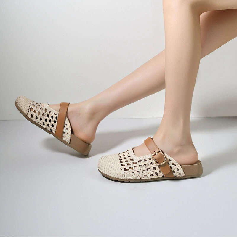 2025 Весна/Лето Новые Тканые Ажурные Ретро Толстоподошвенные Закрытые Модные Полутапочки Женские Сандалии Birkenstock для Улицы.