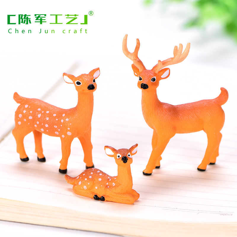 微景观PVC摆件 园艺植物梅花鹿动物摆件 小鹿一家塑料钥匙扣配件|undefined