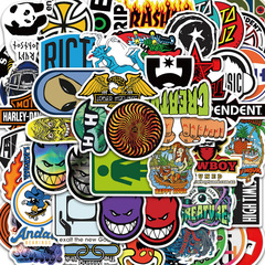 50 pieces of trendy brand logo cartoon graffiti stickers for guitars, skateboards, motorcycles, decorative waterproof decals, wholesale