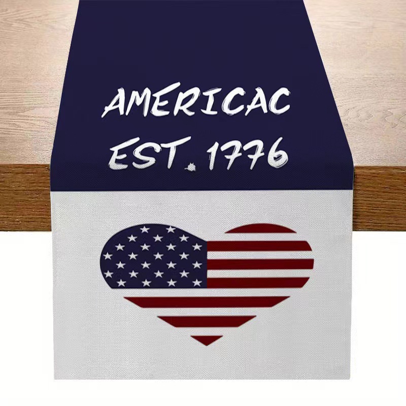 7.14 Día de la Independencia de los Estados Unidos bandera de mesa mesa de té decoración de mesa de aislamiento térmico lino impresa mesa decoración de tela