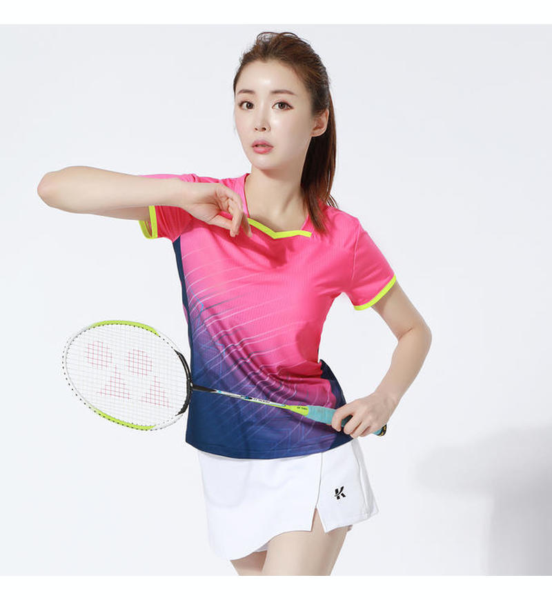 Nuevo traje de bádminton fresco de manga corta succión de sudor rápido secado hombre y mujer de cuello redondo de verano traje de bádminton deportivo