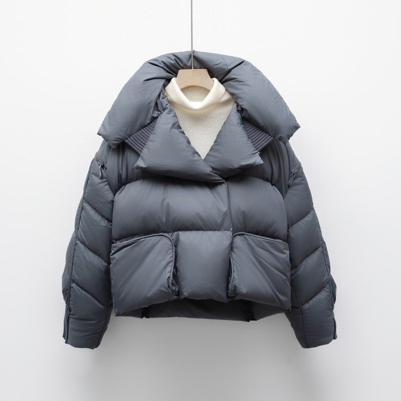 2025冬季新款韩版针织拼接大翻领短款羽绒服女白鸭绒加厚超轻外套|undefined