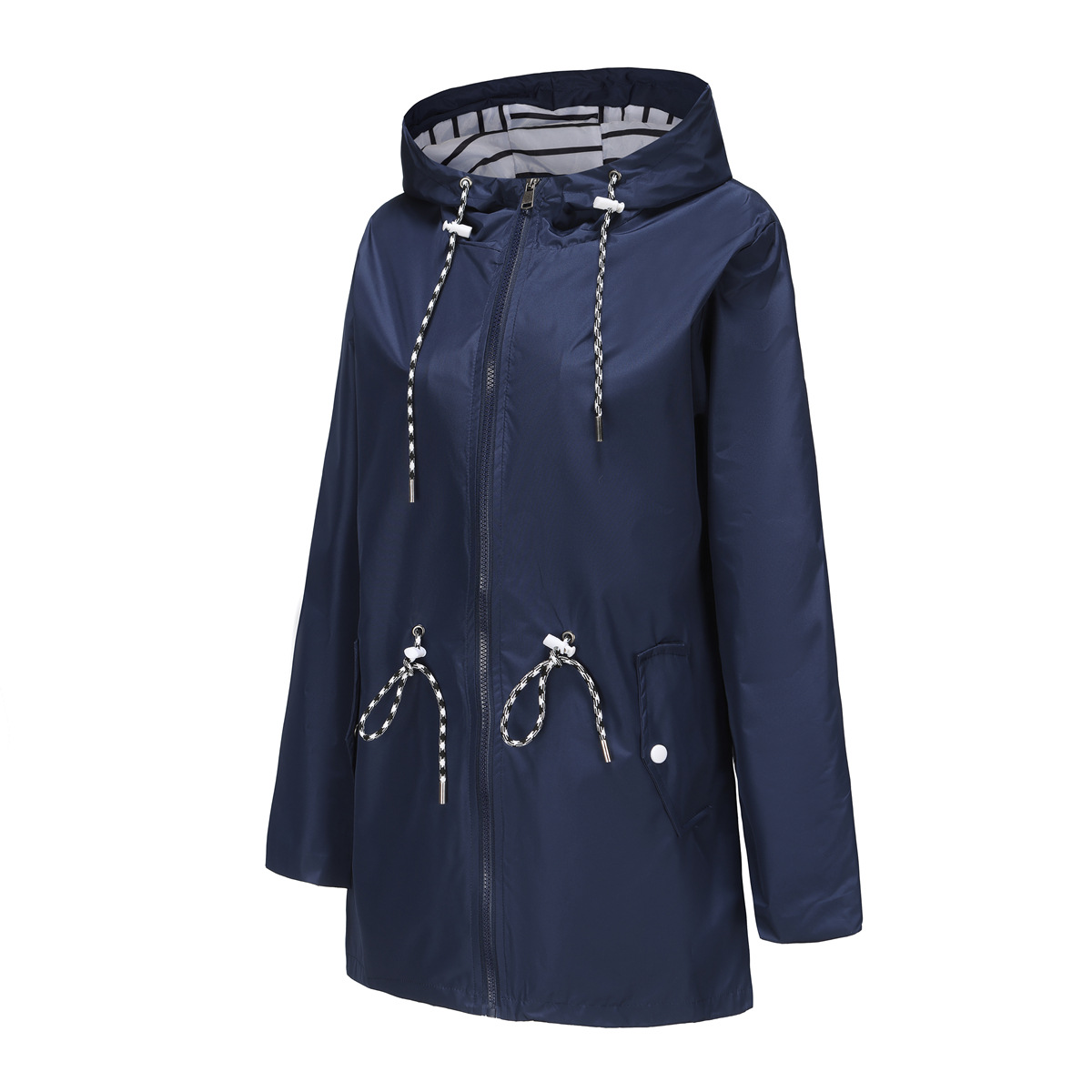 nieuwe lange mouwen anti-spatwater lange windjack dames capuchon gestreepte regenjas cross border plus size dameskleding_voghion.com