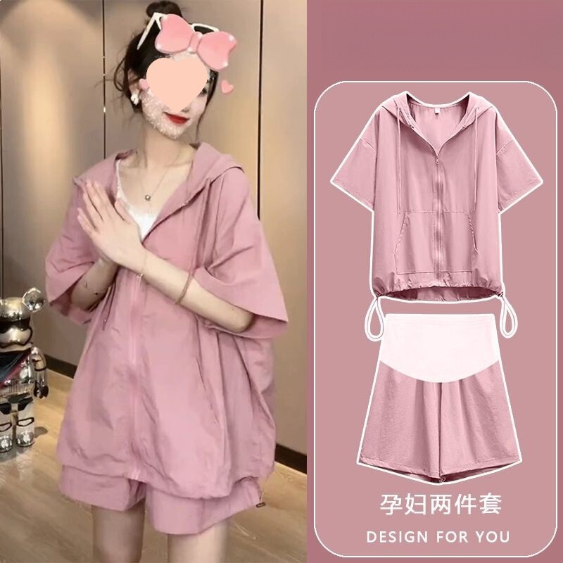 Maternity Outfit Stylish Trendy Summer Hot Mom Pink Casual Sportswear 2026 New Short-Sleeve Shorts Two-Piece Set Maternity Outfit Stylish Trendy Summer Hot Mom Pink Casual Sportswear 2026 New Short-Sleeve Shorts Two-Piece Set