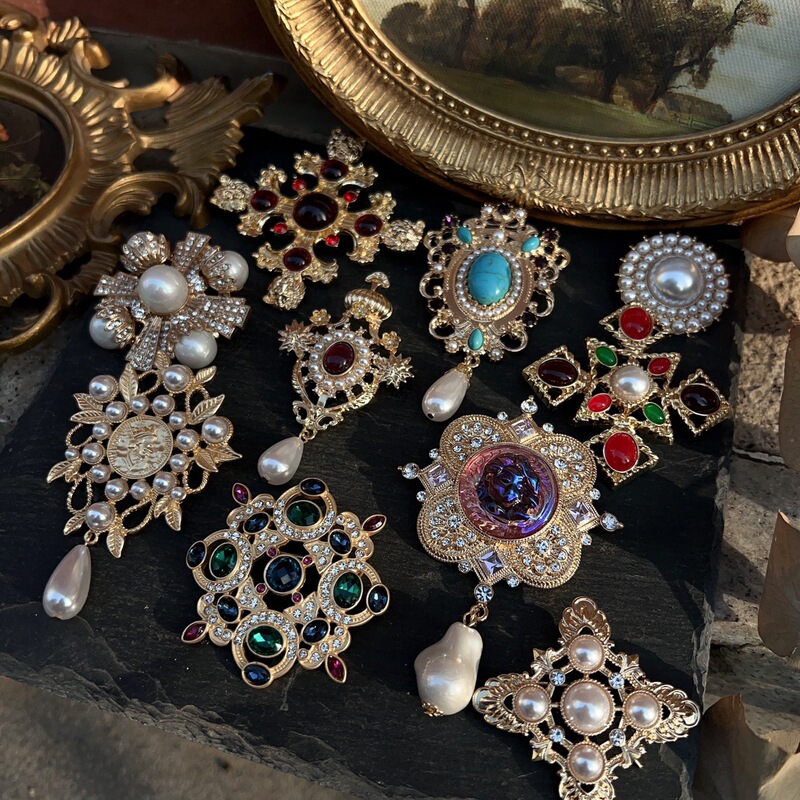 Retro Cross Pearl Crystal Baroque Style Brooch Badge Retro Palace Pin Accessories Ready Stock Wholesale Retro Cross Pearl Crystal Baroque Style Brooch Badge Retro Palace Pin Accessories Ready Stock Wholesale