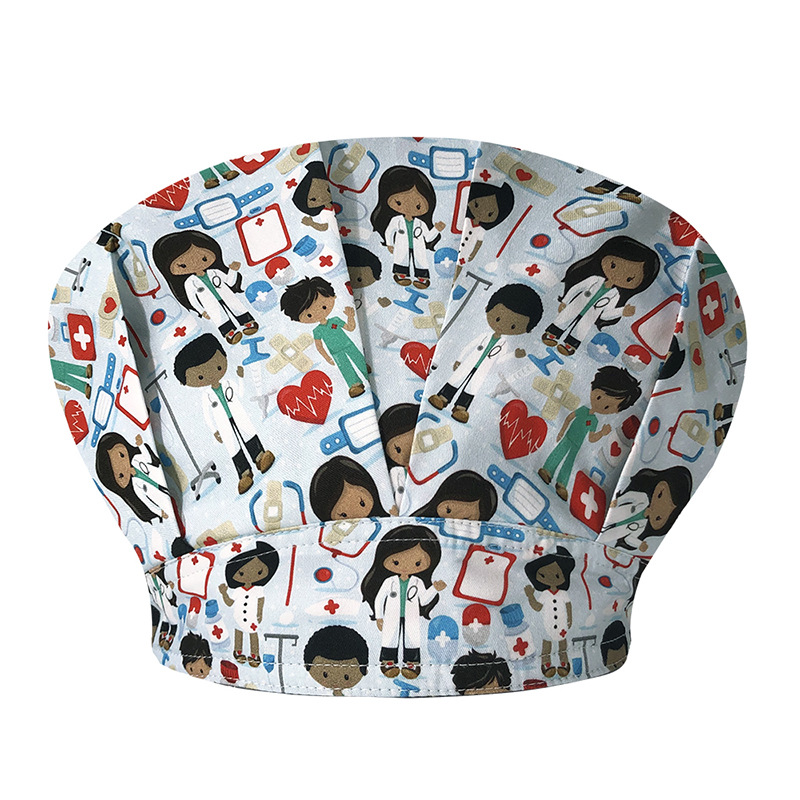 Sombrero de enfermera mujer chef cocinando cocina a prueba de aceite a prueba de humo pérdida de cabello sombrero esponjoso sombrero impreso puntera sombrero de trabajo ajuste elástico