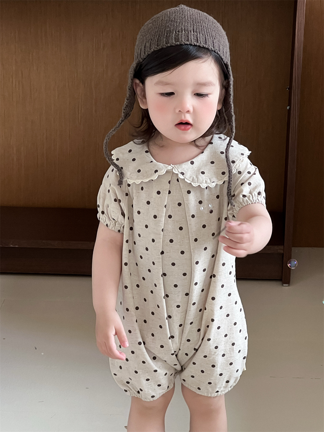 Mameluco de verano para bebé, estilo coreano, ropa infantil, mono de lunares para bebé, mameluco de verano de manga corta, conjunto de verano