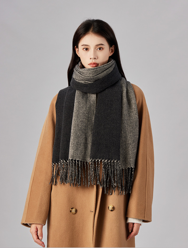 Zweifarbiger, länglicher Kaschmirschal, hochwertiger Schal für Damen im Herbst und Winter, warmer Schal für Herren_voghion.com