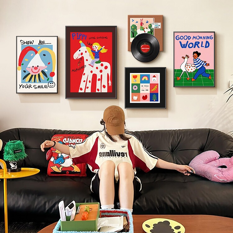 Cream Style Living Room Decorative Painting Dopamine Cartoon Children's Room Bedroom Hanging Painting Niche Art Sofa Background Wall Painting Cream Style Living Room Decorative Painting Dopamine Cartoon Children's Room Bedroom Hanging Painting Niche Art Sofa Background Wall Painting