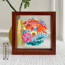 中国特色双面透明复合木剪纸相框摆件装饰画蔚县剪纸成品窗花夹片